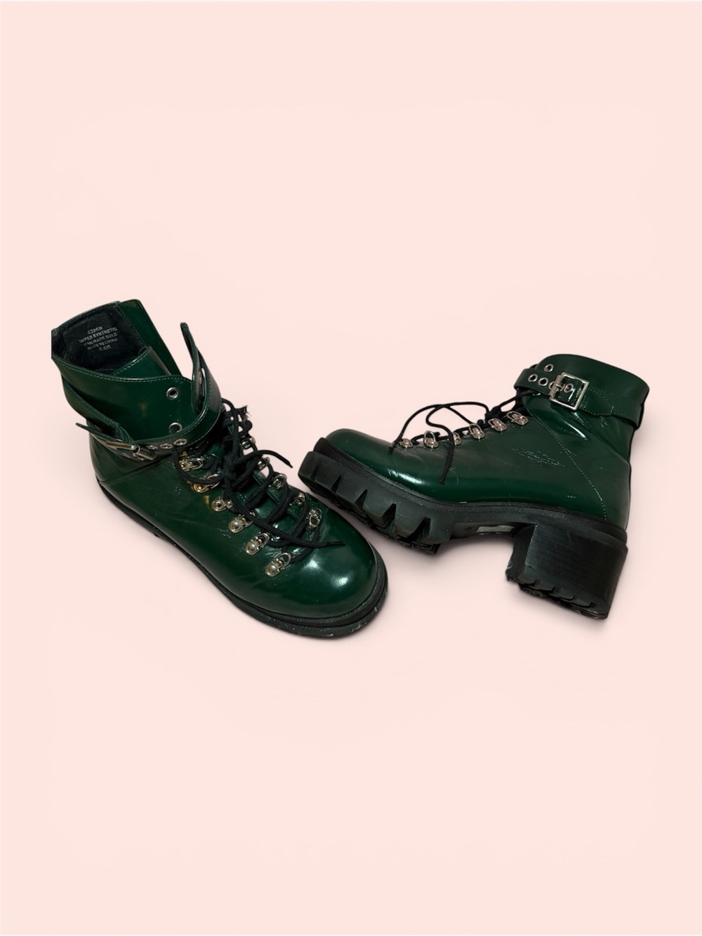 Dark Green Lace-Up Platform Ankle Boots